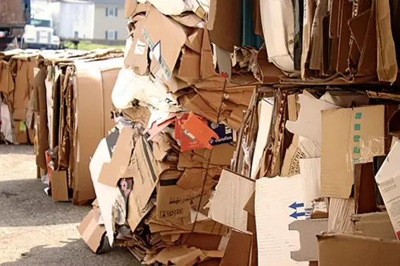Used Cardboard bundled on pallets.